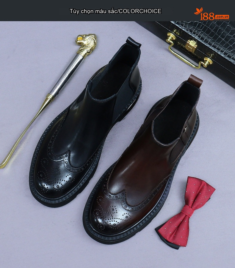 Boot Chelsea Nam Da Bò Cổ Lửng Dáng Ôm Chân Chiều Cao Đế Khoảng 4cm Màu Đen, Nâu chi tiết 2