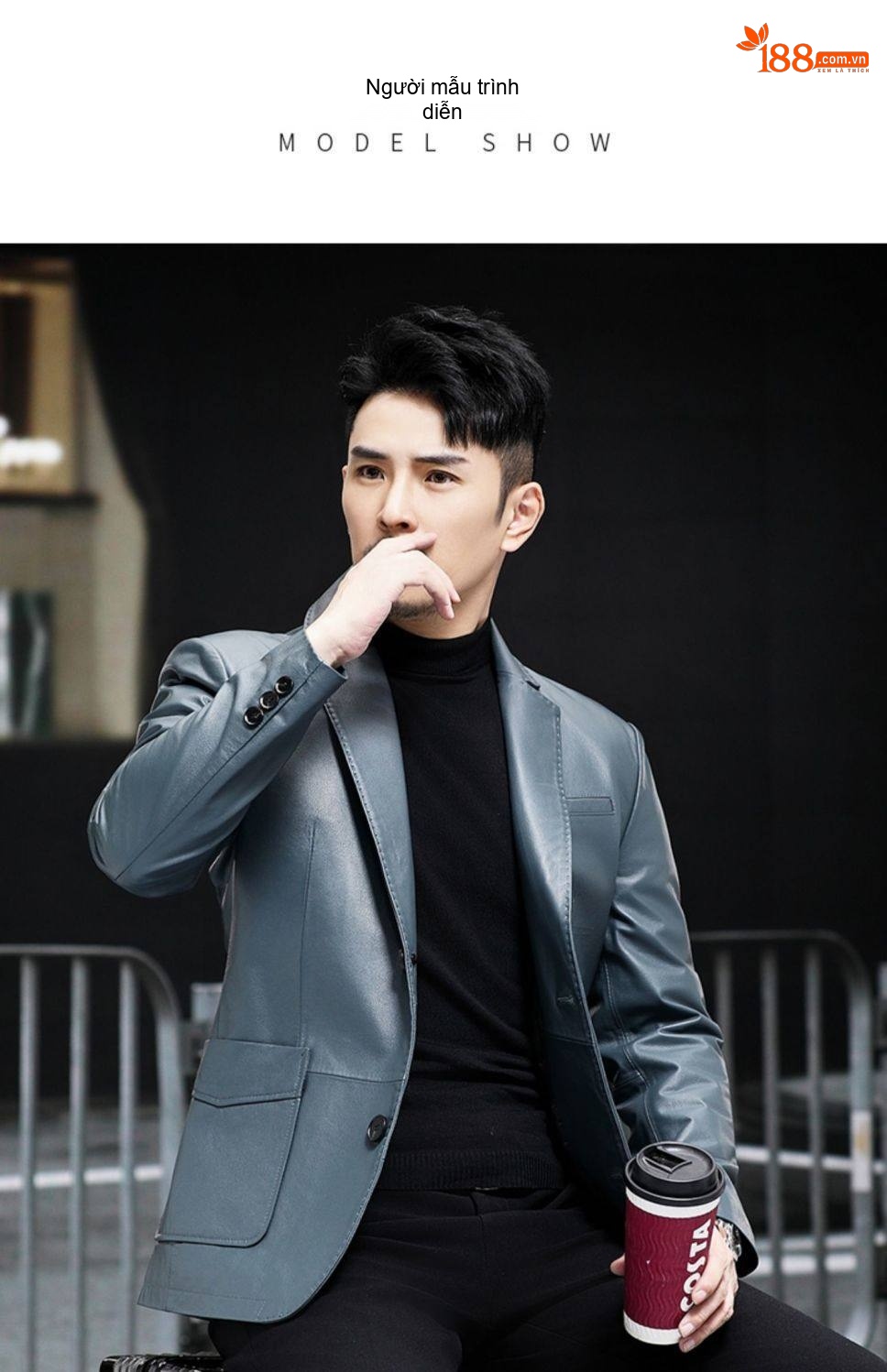 Áo Khoác Da Bò Nam Dáng Vest Thanh Lịch Màu Xám, Đỏ Rượu chi tiết 4