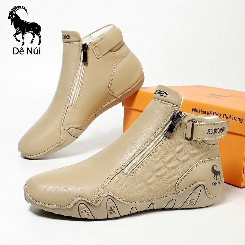 Giày Martin Cao Cổ Da Thật Khóa Kéo Đế Cao 3cm chi tiết 36