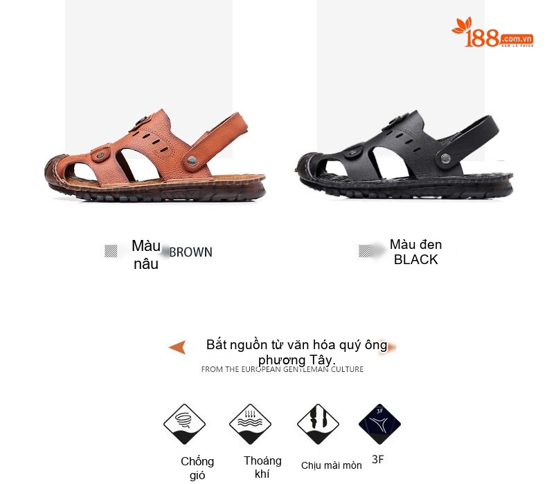 Dép Sandal Nam Da Bóng Quai Hậu Chiều Cao Đế Khoảng 2cm Màu Nâu, Đen chi tiết 12