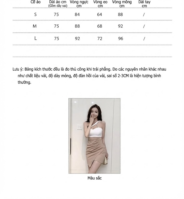 Váy Ôm Body Hở Vai Thiết Kế Bất Đối Xứng Xẻ Tà Gợi Cảm Màu Trắng, Nâu, Đen chi tiết 5