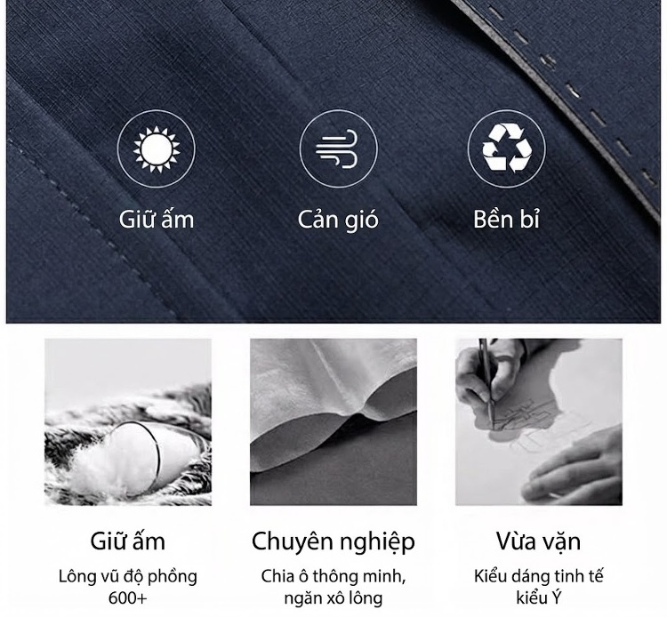 Áo Khoác Phao Nam Lông Vũ Có Mũ Trùm Đầu Dày Dặn Giữ Ấm Nhiều Lớp Màu Xanh Navy, Đen, Nâu chi tiết 9
