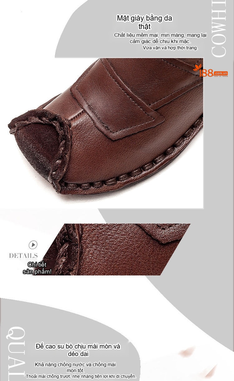 Boot Nữ Da Bò Cổ Cao Đế Xuồng Chiều Cao Đế Khoảng 4cm Màu Đen, Nâu chi tiết 4