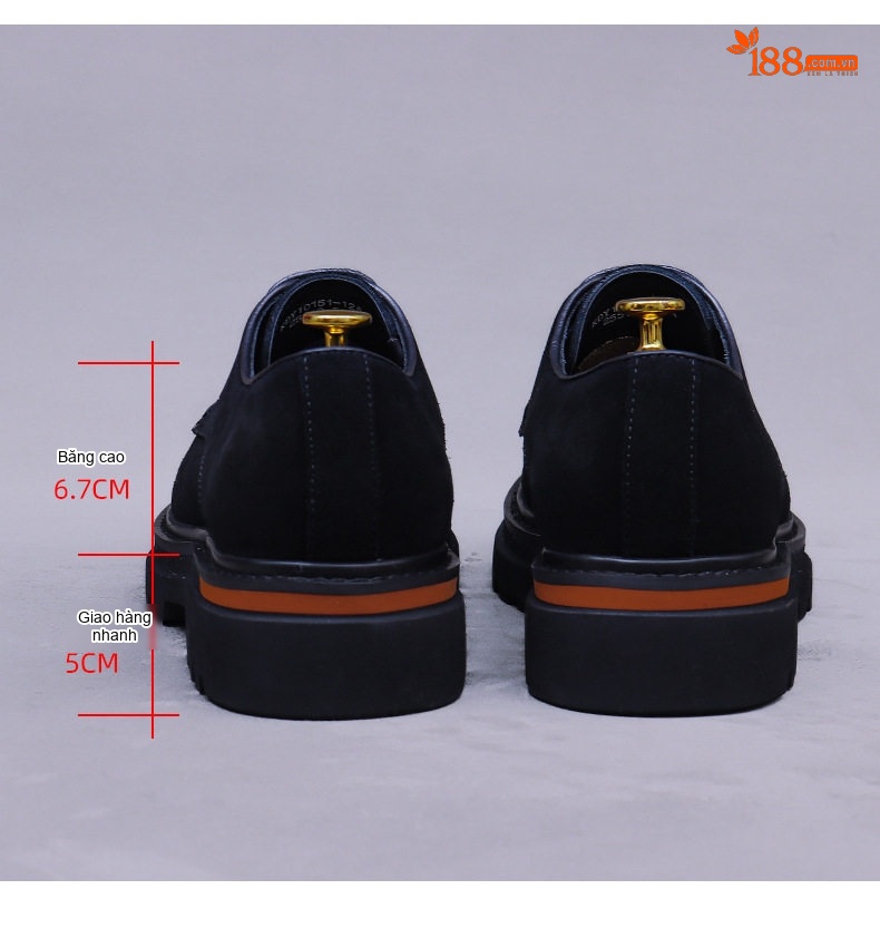 Giày Tây Buộc Dây Nam Da Bò Lộn Chiều Cao Đế Khoảng 4cm Màu Đen, Nâu chi tiết 16