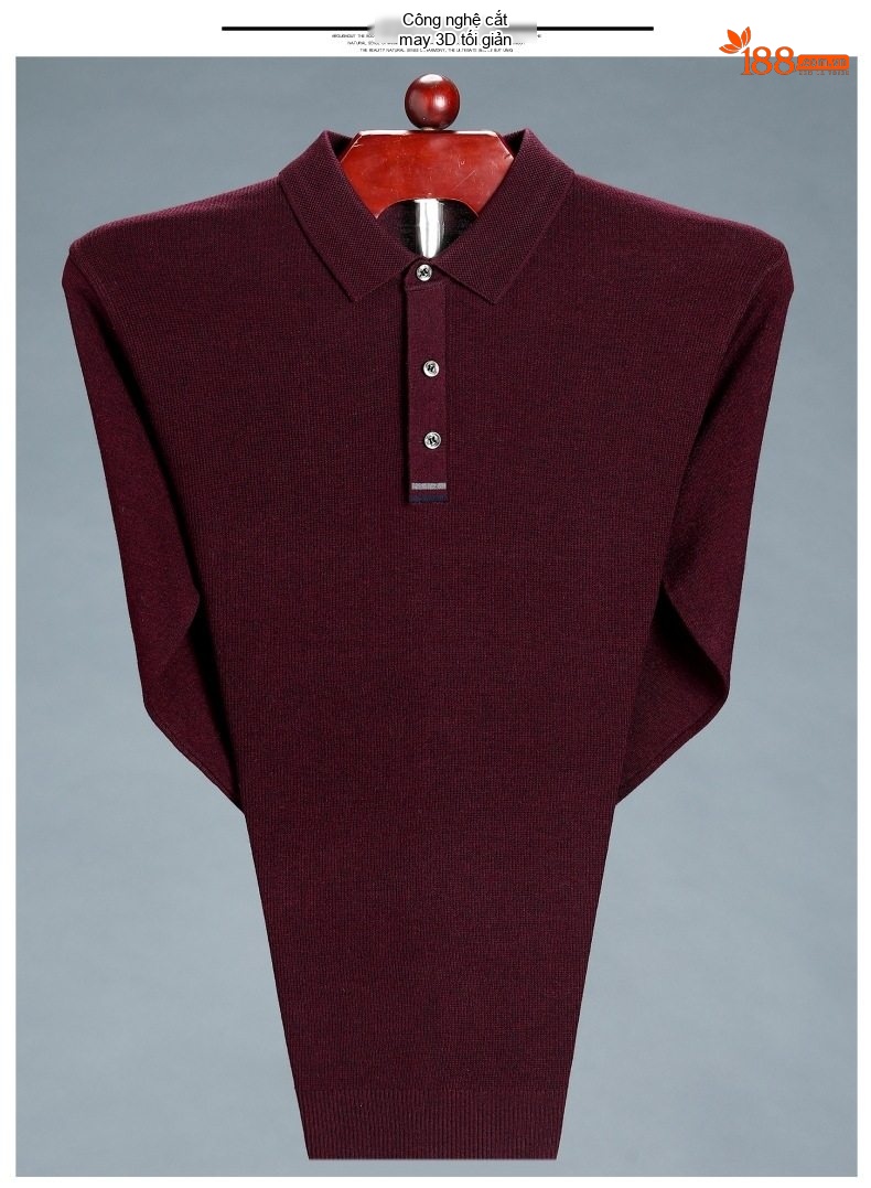 Áo Thun Polo Nam Dài Tay Dệt Kim Cashmere Phong Cách Doanh Nhân Màu Đỏ Rượu, Xám, Xanh Dương, Xanh Lá... chi tiết 19