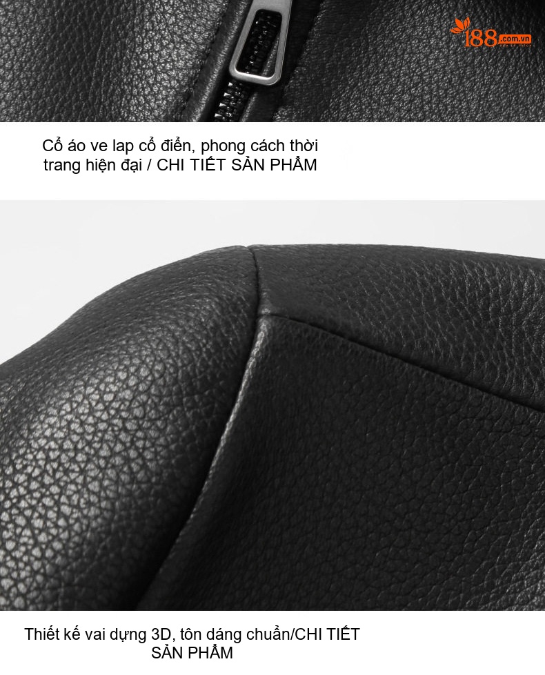 Áo Khoác Da Cổ Bẻ Nam Da Cừu Mỏng Màu Xám, Đen chi tiết 17