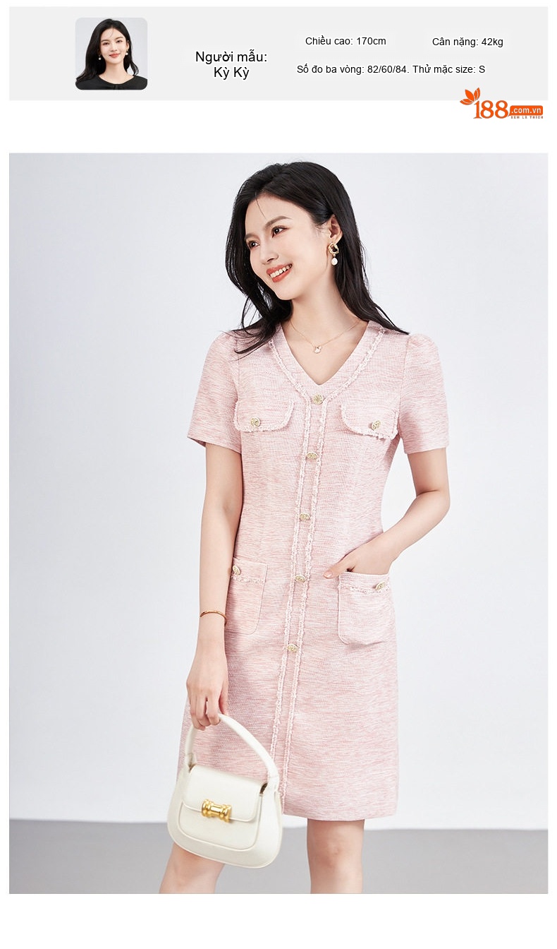 Váy Suông Nữ Tiểu Thư Phong Cách Tiểu Thư Thanh Lịch Thu Đông Màu Hồng chi tiết 7