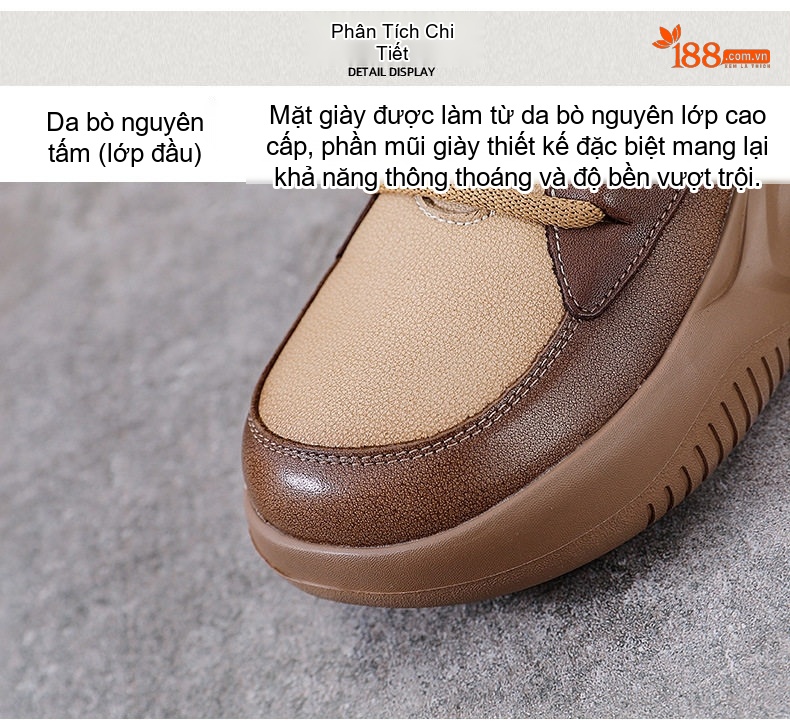 Giày Boot Nữ Da Bò Cổ Cao Thắt Dây Chiều Cao Đế Khoảng 5cm Màu Nâu, Vàng Be, Xanh Lá chi tiết 6