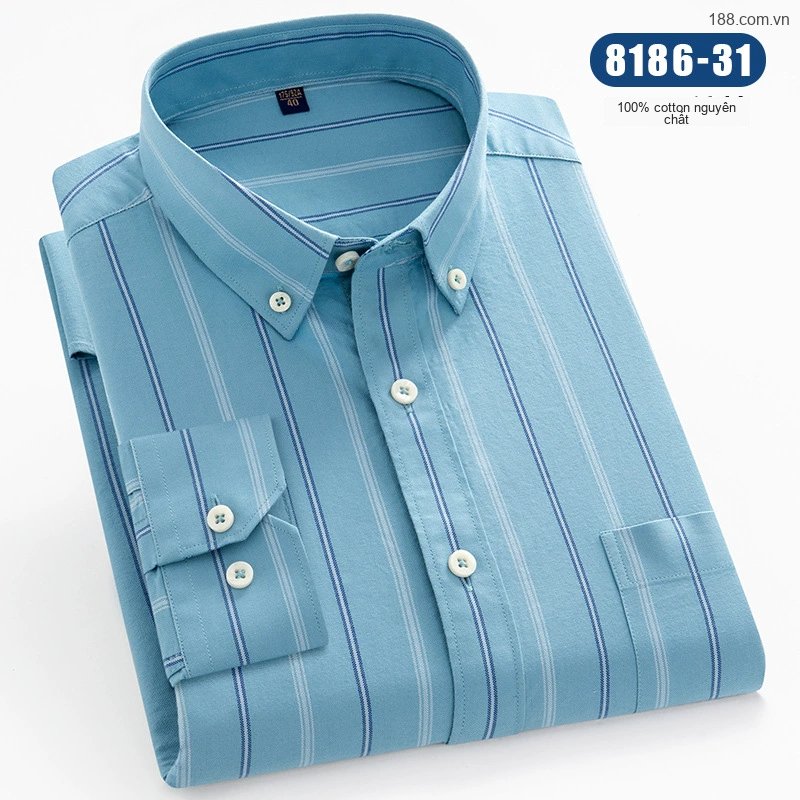 Áo Sơ Mi Nam Tay Dài Cotton Kẻ Sọc Thanh Lịch Phong Cách Công Sở Màu Trắng, Xanh, Đen, Đỏ...