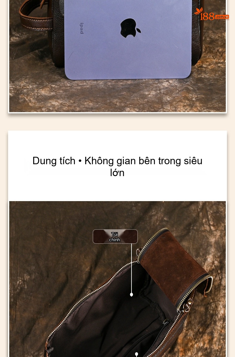 Túi Đựng Đồ Cá Nhân Du Lịch Đa Năng Da Thật Cầm Tay Nam Sức Chứa Lớn Phong Cách Cổ Điển Màu Nâu chi tiết 7