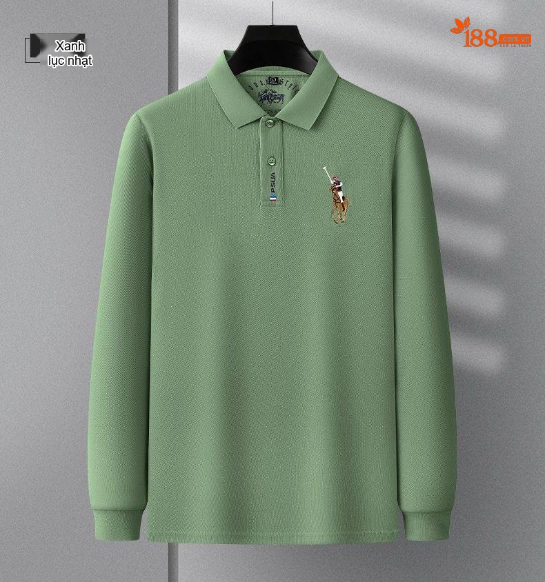 Áo Polo Nam Tay Dài Cotton Cổ Bẻ Phong Cách Doanh Nhân Màu Xanh Lá, Đen, Xanh Dương, Kem... chi tiết 21