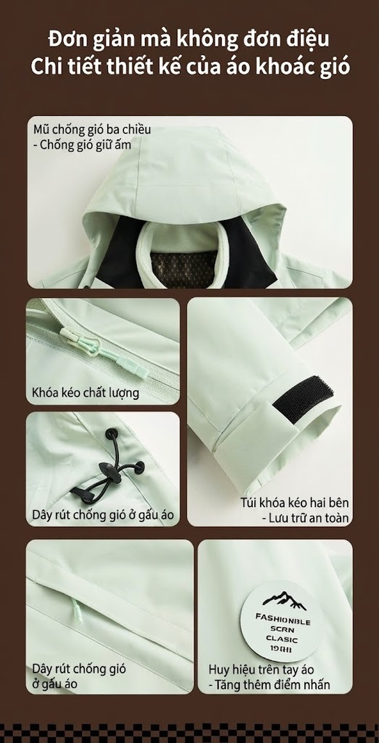 Áo Khoác Gió Nữ, Nam Ba Lớp Chống Thấm Nước Giữ Ấm Phong Cách Thể Thao Màu Vàng, Xanh Dương, Xanh Nhạt chi tiết 13