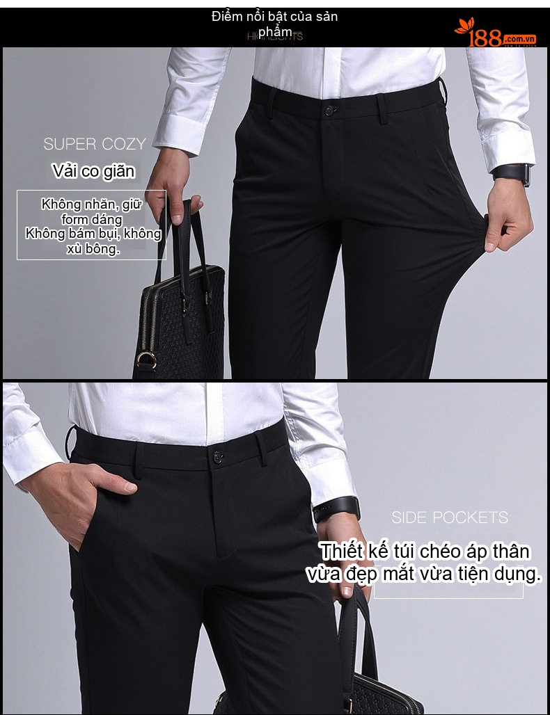 Quần Dài Nam Ống Đứng Lót Lông Mỏng Dáng Ôm Vừa Vặn Màu Đen, Xanh Navy chi tiết 5