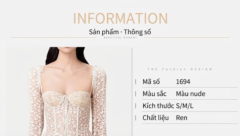 Váy Ngắn Tay Dài Ren Cổ Trễ Phong Cách Gợi Cảm Màu Nude chi tiết 1