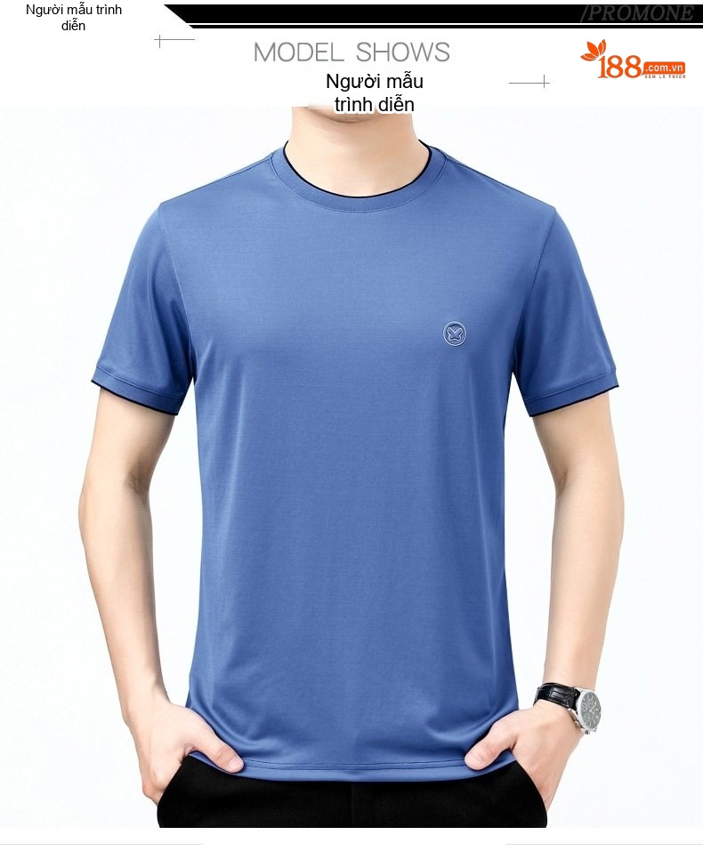 Áo Thun Nam Tay Ngắn Cotton Lụa Cao Cấp Chống Nhăn Màu Tím, Xanh Dương, Xám chi tiết 8