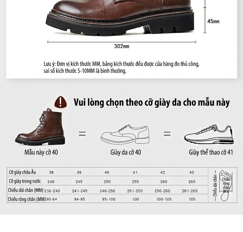Giày Martin Nam Da Bóng Cổ Lửng Buộc Dây Phong Cách Retro Chiều Cao Đế Khoảng 3cm Màu Nâu, Đen chi tiết 7