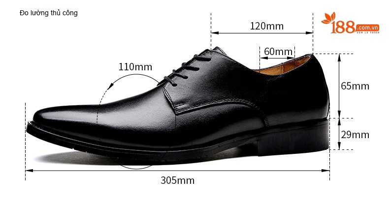 Giày Tây Buộc Dây Nam Da Bò Mũi Nhọn Chiều Cao Đế Khoảng 3cm Màu Đen, Nâu chi tiết 4