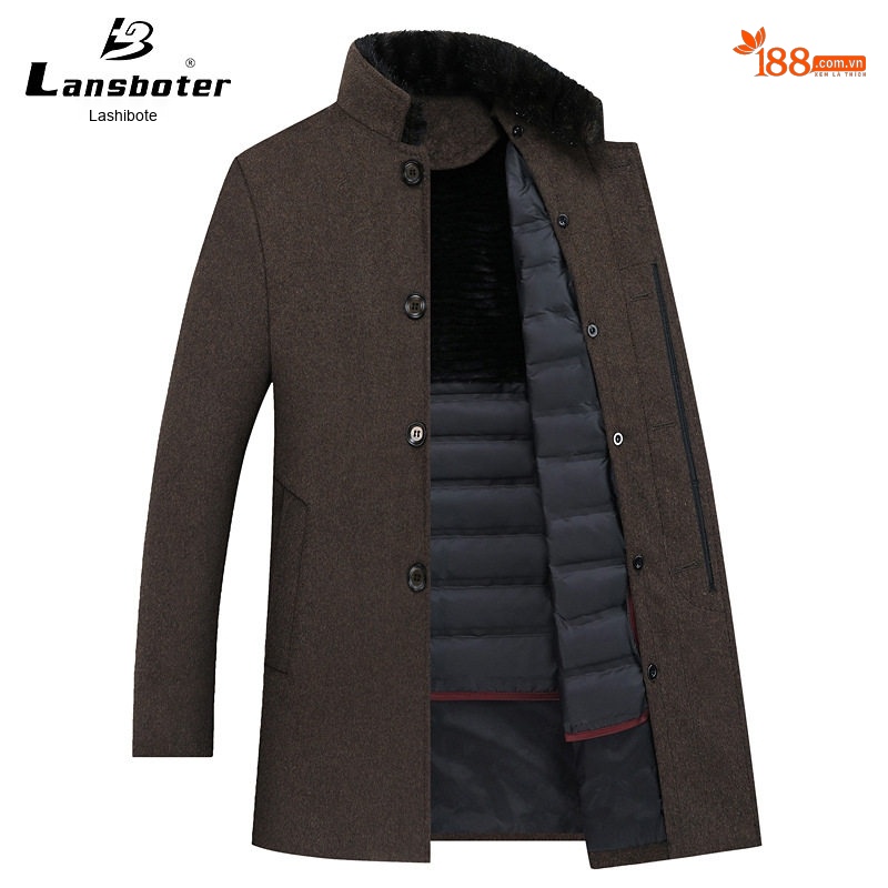 Áo Khoác Nam Dạ Hai Mặt Lót Lông Vũ Dáng Vừa Màu Đen chi tiết 17