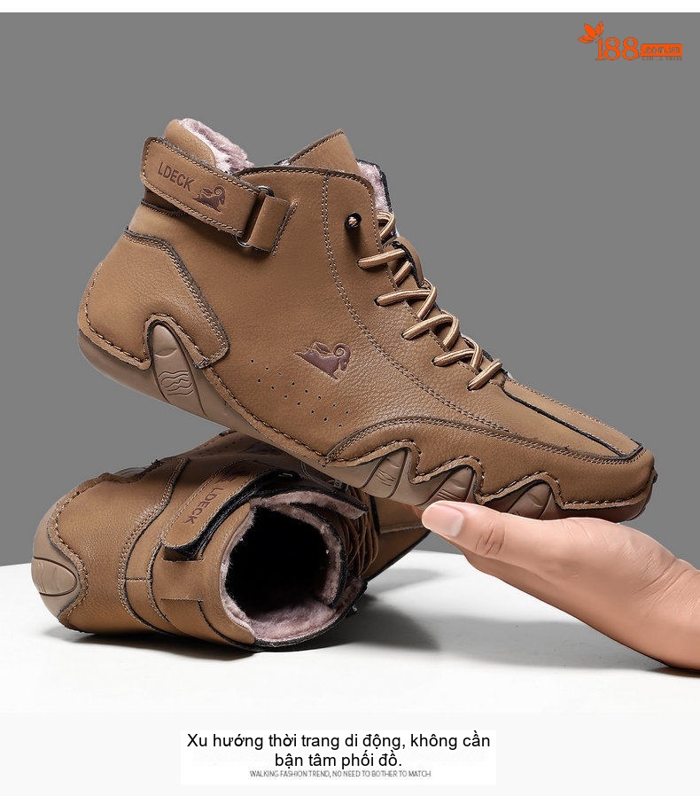 Giày Cao Cổ Nam Giữ Ấm Da Mờ Thể Thao Đế Bệt Chiều Cao Đế Khoảng 3cm Màu Kem, Nâu, Xám chi tiết 24