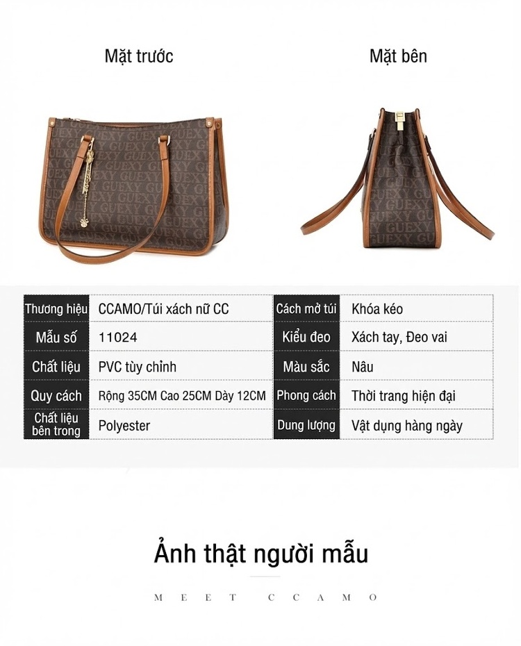 Túi Đeo Vai Nữ In Chữ Dung Tích Lớn Phong Cách Retro chi tiết 8
