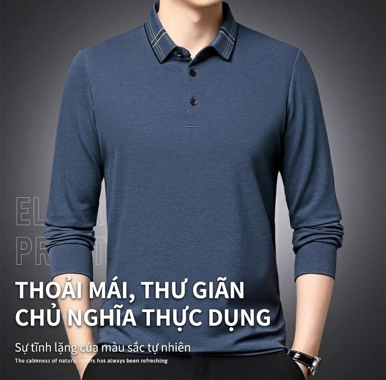 Áo Thun Polo Nam Tay Dài Cotton Thoải Mái Chống Nhăn Phong Cách Công Sở Màu Xám, Xanh, Đỏ chi tiết 1