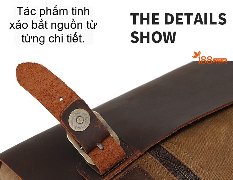 Balo Du Lịch Laptop Vải Canvas Dầu Sáp Chống Thấm Nước Cỡ Lớn Màu Nâu, Xám, Đen, Xanh... chi tiết 8