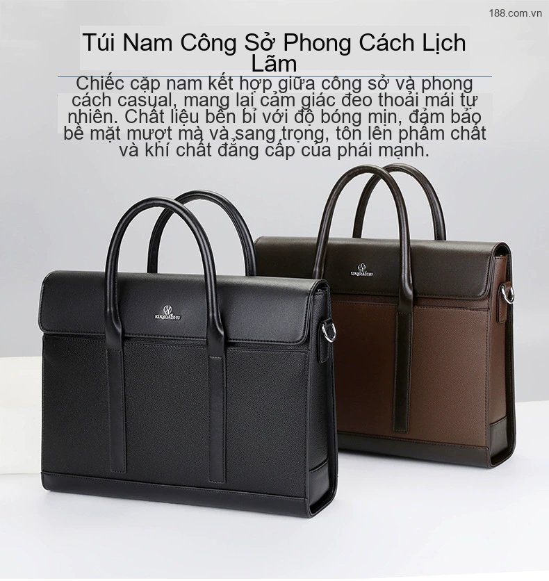 Túi Xách Tay Nam Công Sở Da Mềm Đựng Laptop Cỡ Lớn Màu Đen, Nâu chi tiết 1