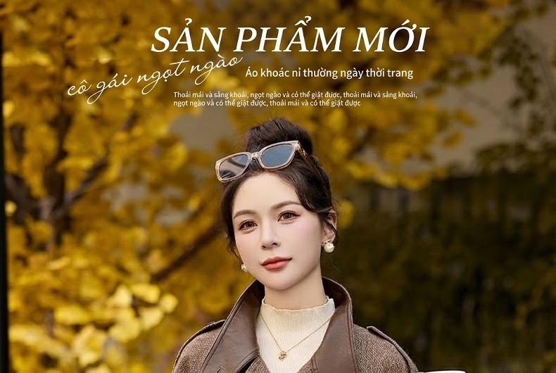Áo Khoác Dạ Nữ Dáng Suông Cổ Đứng Thắt Eo Phong Cách Hàn Quốc Màu Nâu chi tiết 1