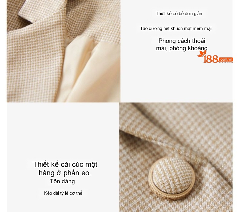 Áo Khoác Blazer Nữ Kẻ Caro Thiết Kế Thanh Lịch Phong Cách Thu Đông Màu Be, Xám chi tiết 18