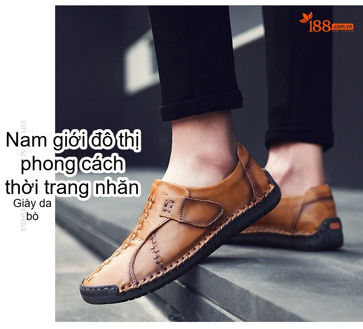 Giày Lười Nam Da Bò Chiều Cao Đế Khoảng 2cm Màu Đen, Nâu chi tiết 3