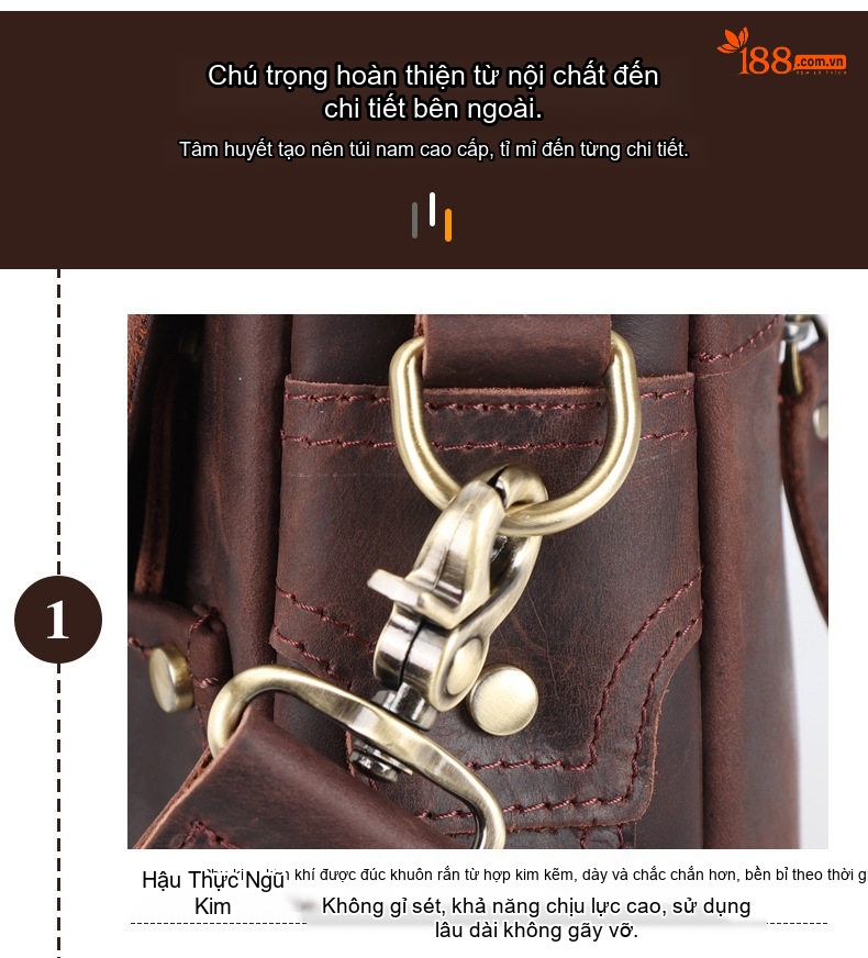 Cặp Công Sở Nam Da Bò Vân Retro Đựng Laptop Túi Xách Tay Đeo Chéo Màu Nâu Sẫm chi tiết 10