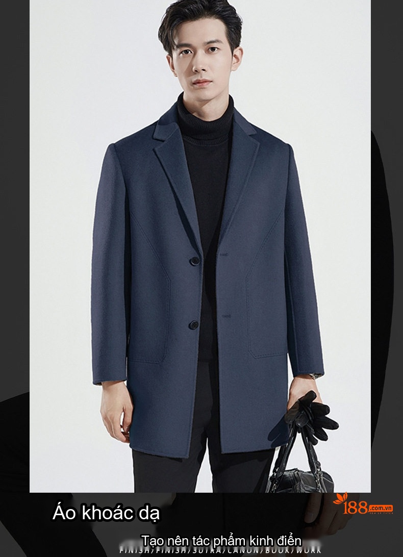 Áo Khoác Dạ Nam 100% Lông Cừu Dáng Dài Vừa Phong Cách Business Màu Xanh Navy, Xám, Nâu, Nâu Đậm... chi tiết 1