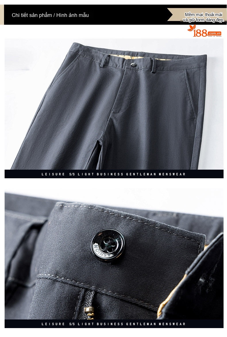 Quần Dài Nam Cotton Ống Suông Rộng Thoải Mái Màu Đen, Xám, Xanh Navy, Nâu chi tiết 28