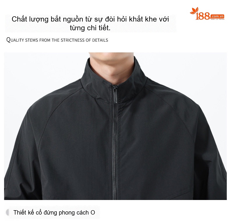 Áo Khoác Bomber Nam Cổ Trụ Phong Cách Công Sở Màu Đen, Kem, Xanh Rêu chi tiết 9