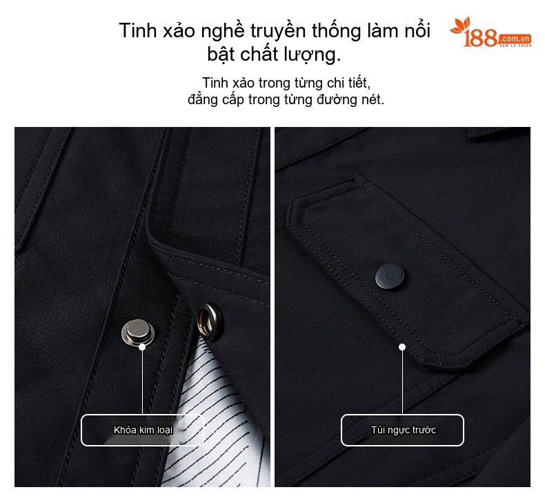 Áo Khoác Nam Cổ Bẻ Màu Trơn Phong Cách Doanh Nhân Lịch Lãm Màu Đen, Xám chi tiết 5