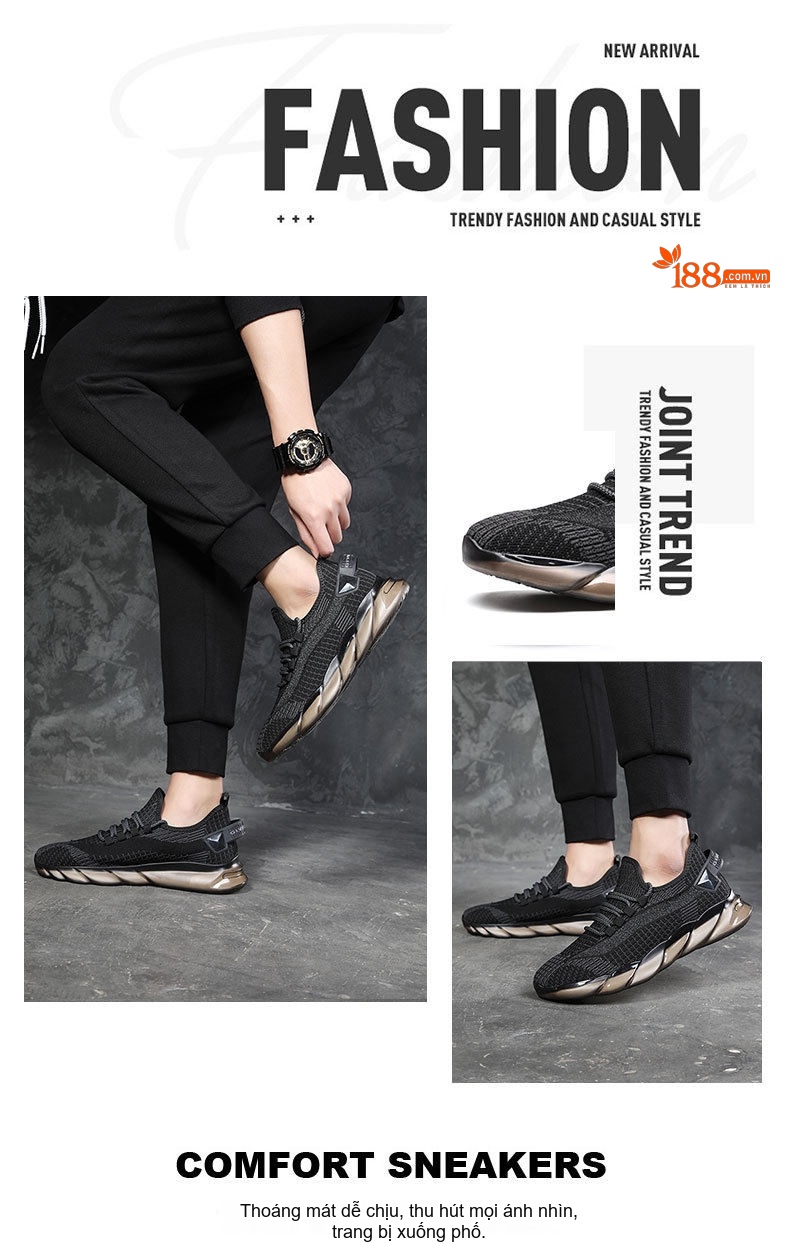 Giày Thể Thao Nam Vải Dệt Kim Thoáng Khí Đế Mềm Chiều Cao Đế Khoảng 4cm Màu Đen chi tiết 4