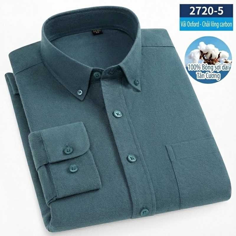 Áo Sơ Mi Tay Dài Nam Cotton Oxford Dáng Ôm Màu Trắng, Xanh Dương, Xám, Xanh Lá...