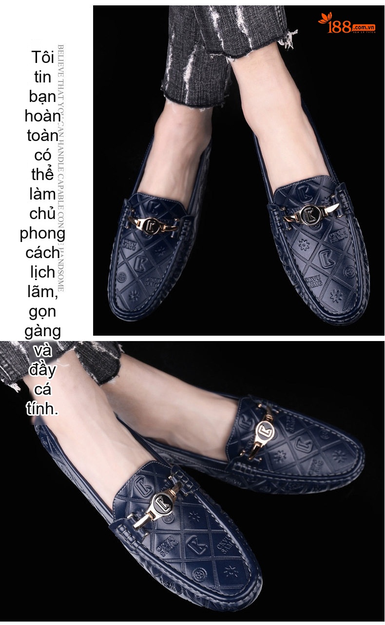 Giày Lười Nam Da Thật Cao Cấp Chiều Cao Đế Khoảng 2cm Màu Đen, Trắng, Xanh Navy chi tiết 21