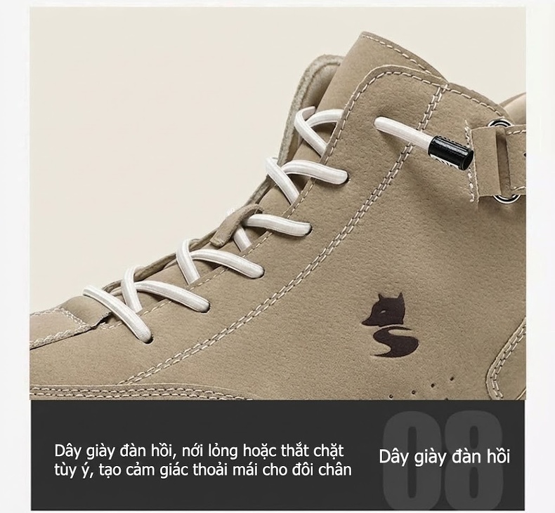 Giày Boot Nam Cổ Cao Da Mờ Kiểu Martin Chiều Cao Đế Khoảng 3cm Màu Be, Đen, Xám chi tiết 6