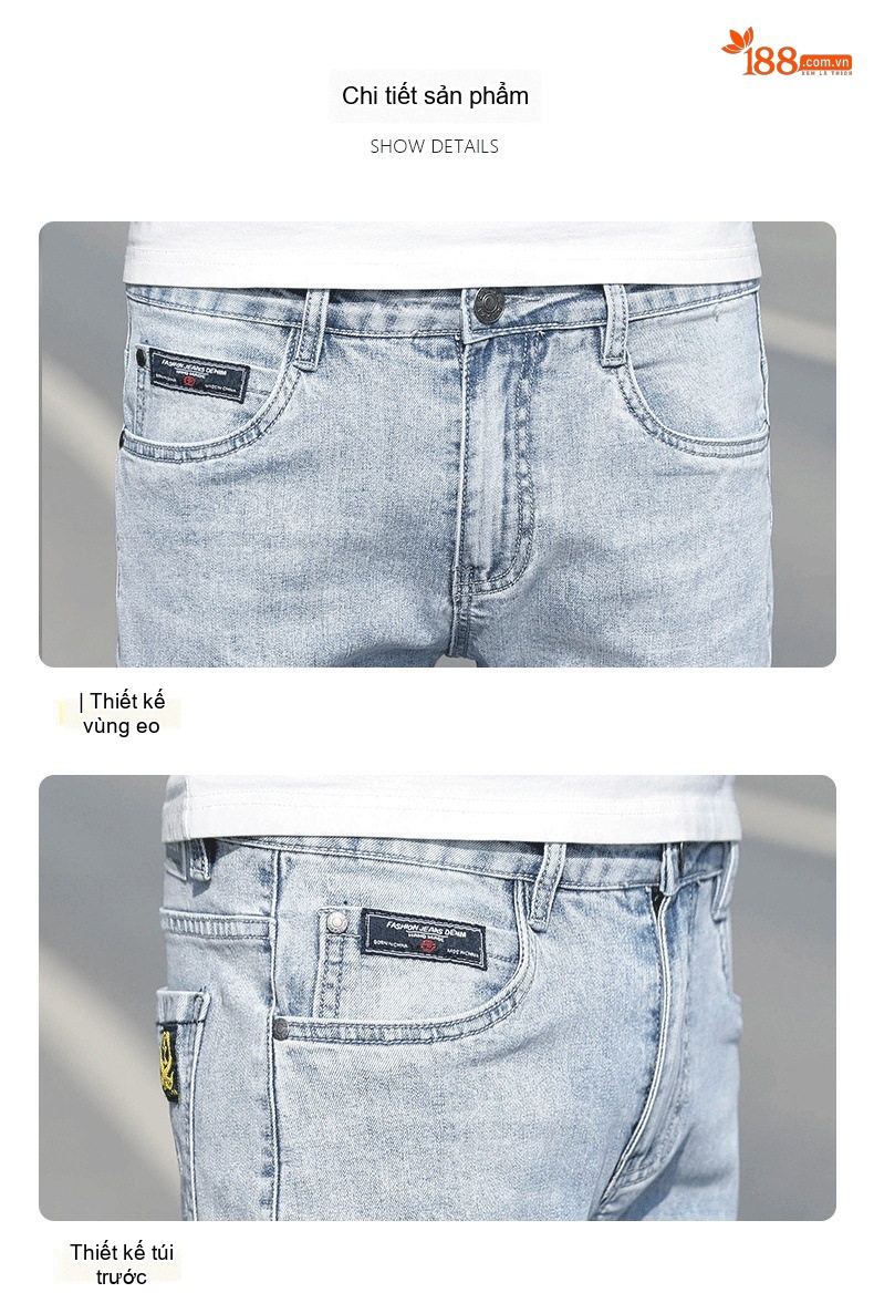 Quần Jean Nam Dáng Slim Fit Ống Lửng Phong Cách Casual Màu Xanh chi tiết 49
