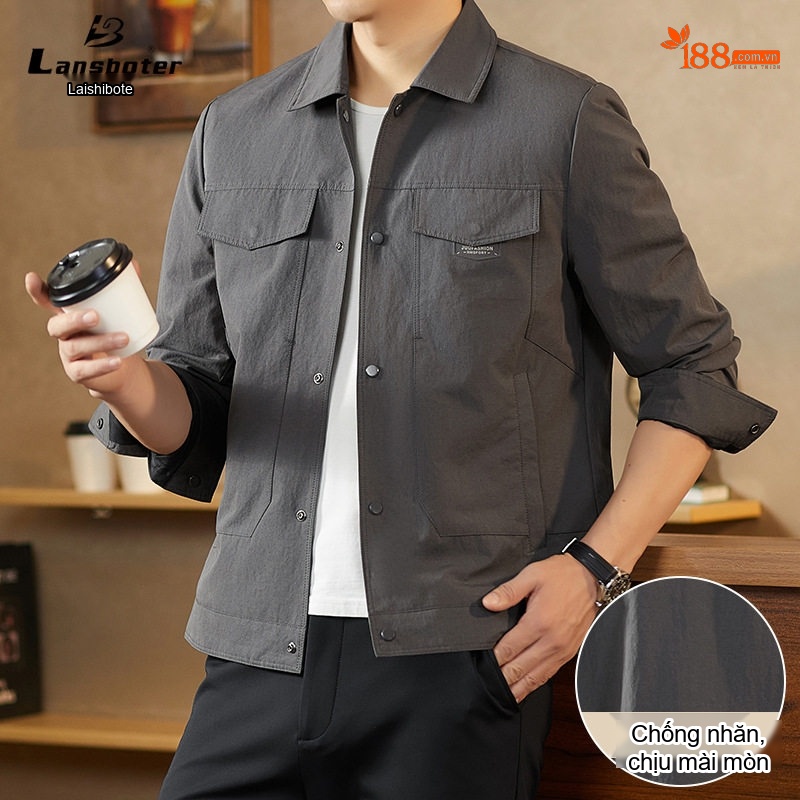 Áo Khoác Công Sở Nam Cổ chữ Vuông Phong Cách Casual Màu Đen, Xám