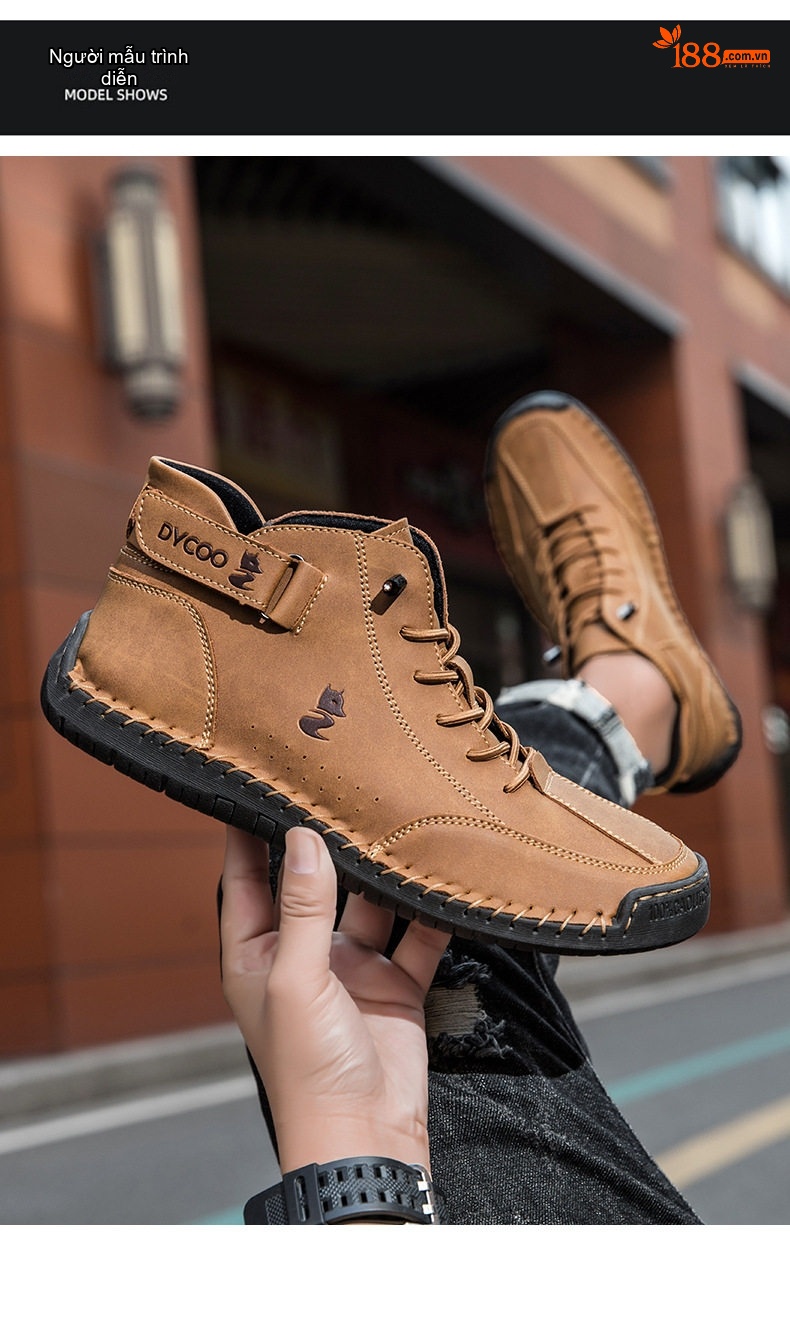 Giày Cao Cổ Nam Phong Cách Casual Chiều Cao Đế Khoảng 3cm Màu Nâu, Trắng, Xám chi tiết 13