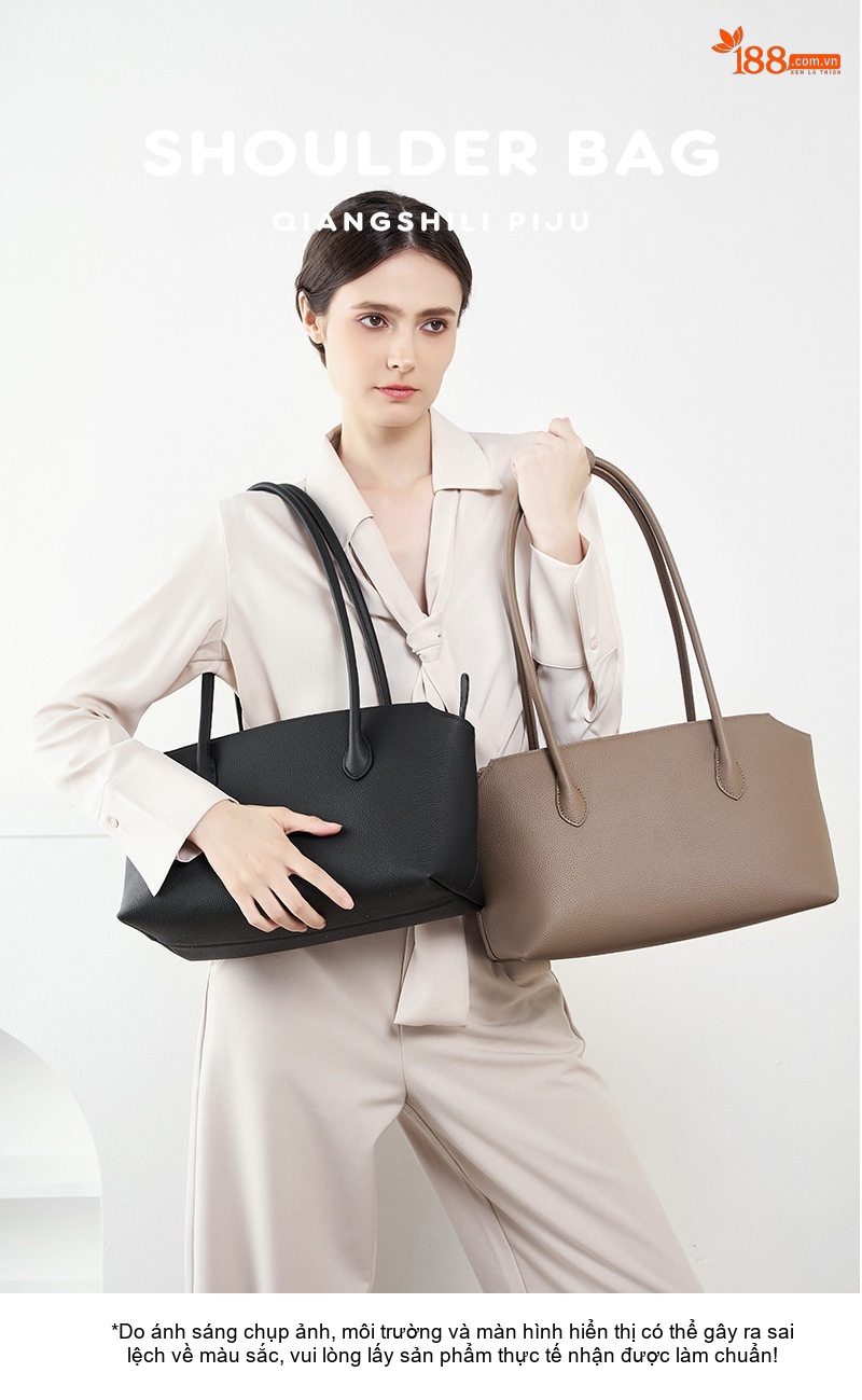 Túi Tote Nữ Da Bò Phong Cách Tối Giản Pháp Màu Đen, Nâu chi tiết 1