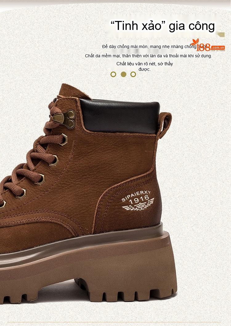 Boot Martin Nữ Cổ Ngắn Đế Dày Phong Cách Retro Chiều Cao Đế Khoảng 5cm Màu Nâu, Đỏ chi tiết 4