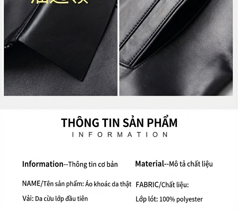 Áo Khoác Da Cừu Thật Nam Dáng Ngắn Cổ Bẻ Phong Cách Trung Niên Màu Đen chi tiết 5