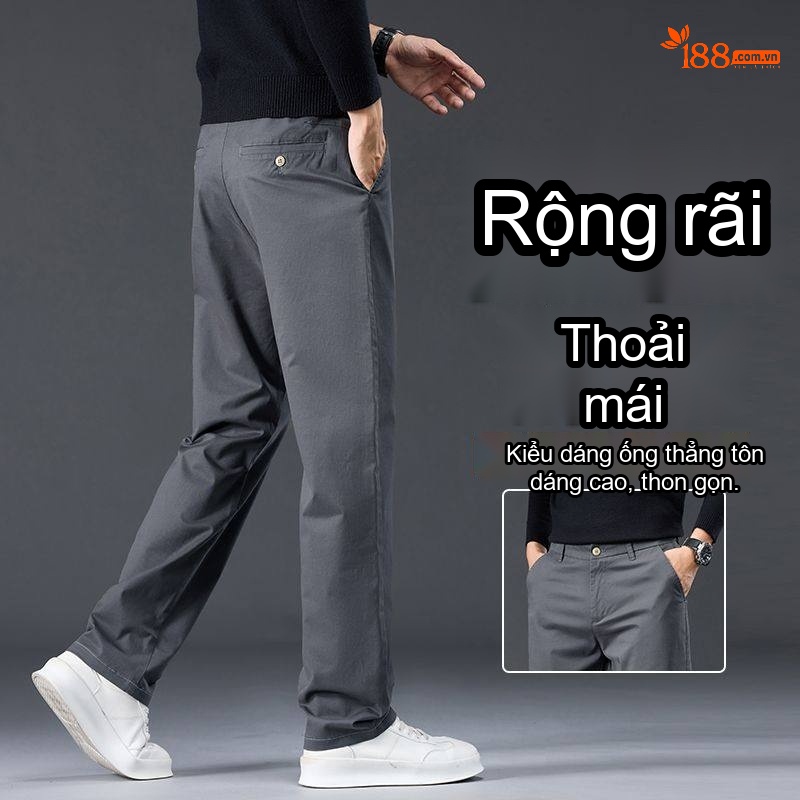 Quần Dài Nam Cotton Ống Suông Rộng Thoải Mái Màu Be, Đen, Xanh Navy, Xám