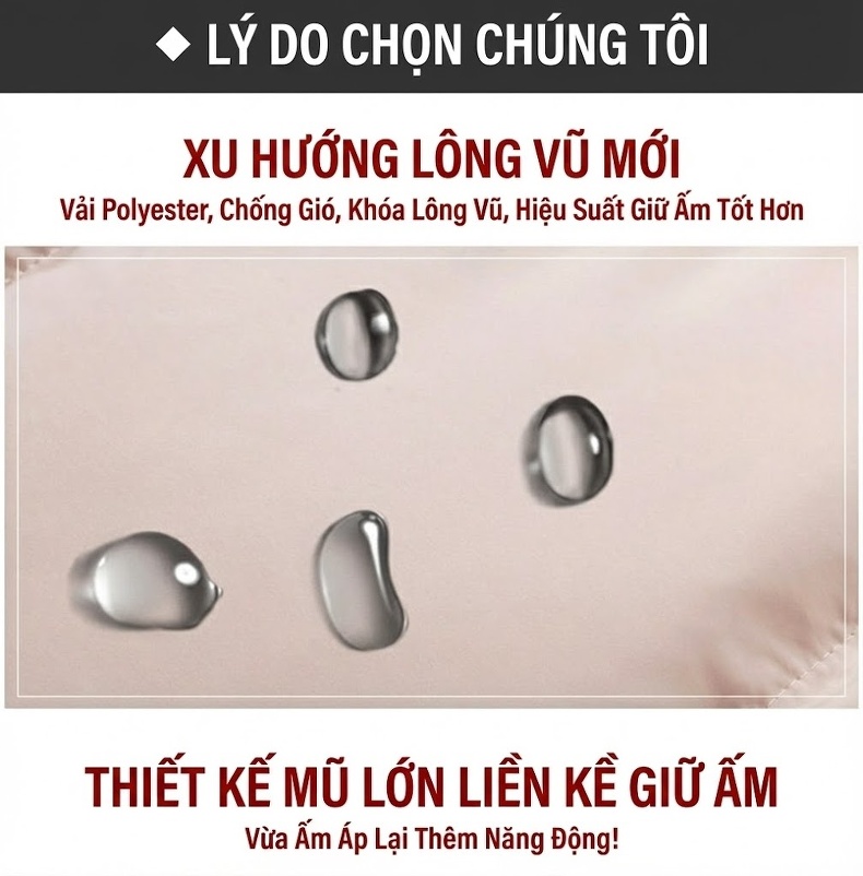 Áo Phao Nữ Dáng Dài Vừa Người Thời Trang Cao Cấp Giữ Ấm Lót Lông Vũ Trắng Màu Be, Đen, Hồng chi tiết 4