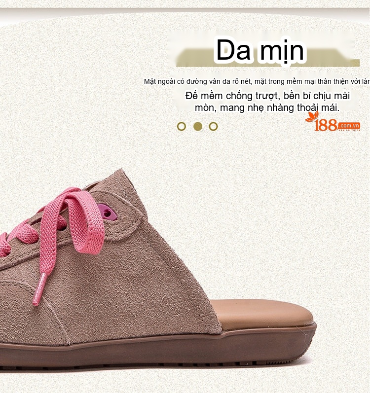 Dép Sục Nữ Da Mờ Mũi Tròn Có Dây Chiều Cao Đế Khoảng 2cm Màu Nâu, Vàng, Xanh Lá chi tiết 4