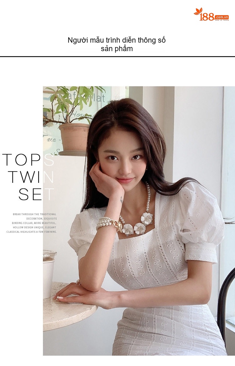 Set Áo Croptop Tay Phồng Cổ chữ Vuông và Chân Váy Đuôi Cá Midi Lưng Cao Phong Cách Quý Cô Màu Trắng chi tiết 6