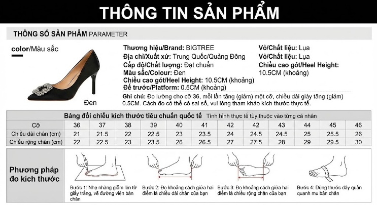 Giày Cao Gót Nữ Mũi Nhọn Quai Ngang Lụa Satin Đính Đá Chiều Cao Đế Khoảng 8cm Màu Đen chi tiết 1